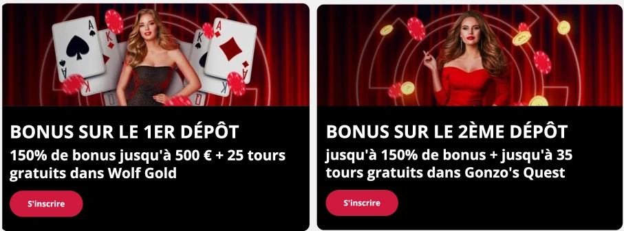 Bonus pour le 1er et 2ème dépôt au Jeton Rouge Casino